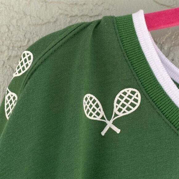 Jane + Delancey Women's 2X Green Tennis Racquet Print Sweatshirt - Picture 4 of 9